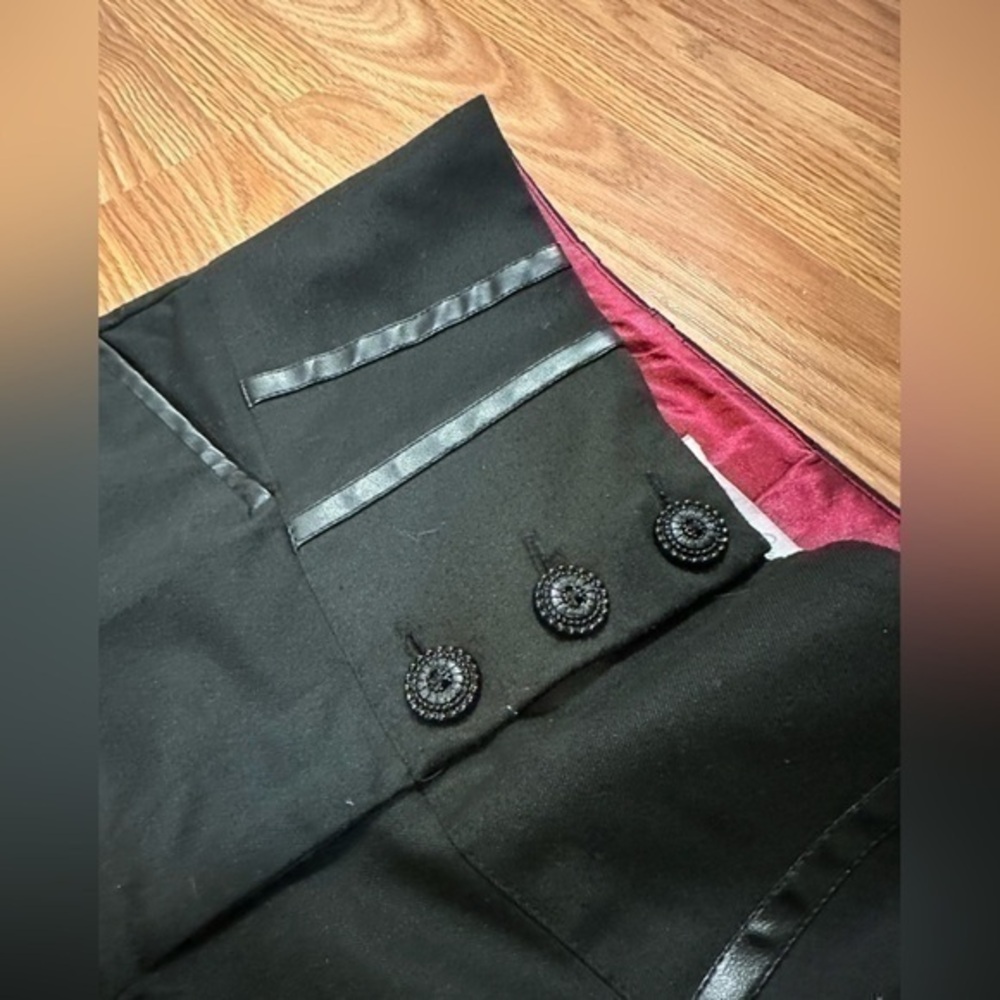 Vintage Black Dress Pants - Low Rise Flare Pants w/ intricate black buttons